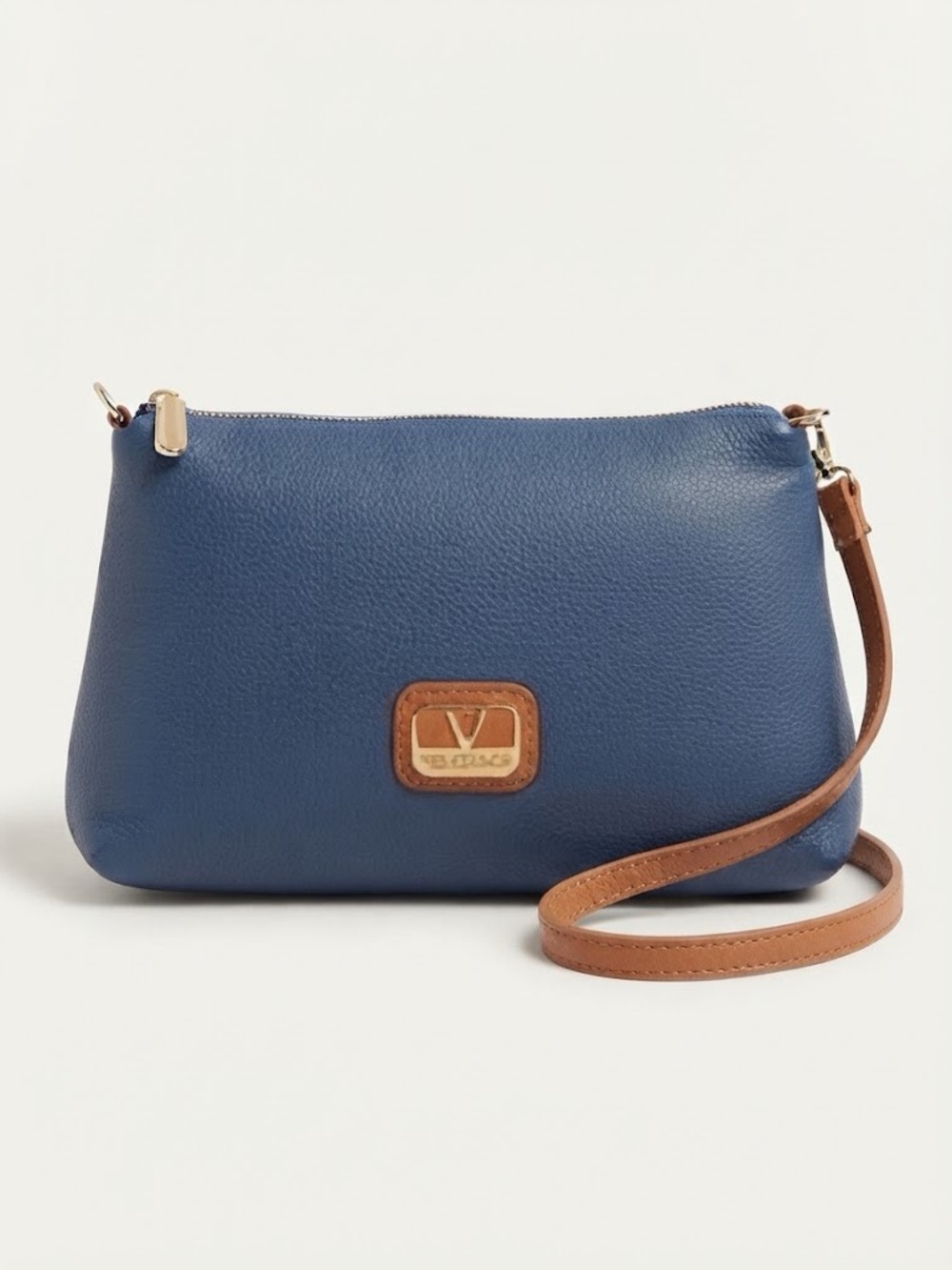 Valentina Navy Crossbody with Tan Strap and Gold Accent